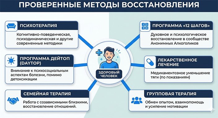 Подробная медицинская инфографика «Проверенные методы восстановления».